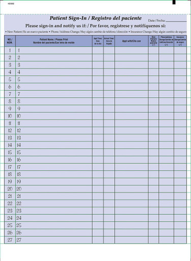 patient sign in sheet