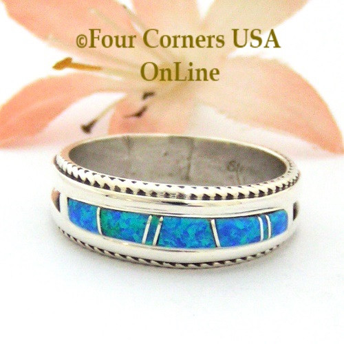 size 10 12 blue fire opal inlay band ring navajo artisan wilbert muskett jr - Native American Wedding Rings size 10 12 blue fire opal inlay band ring navajo artisan wilbert muskett jr - Native American Wedding Rings