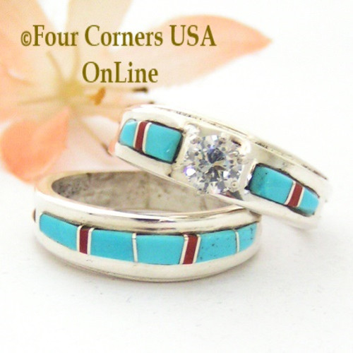 Size 8 Turquoise Red Coral Engagement Bridal Wedding Ring Set Native American Wilbert Muskett Jr WS-1647 Four Corners USA OnLine Native American Jewelry Size 8 Turquoise Red Coral Engagement Bridal Wedding Ring Set Native American Wilbert Muskett Jr WS-1647 Four Corners USA OnLine Native American Jewelry