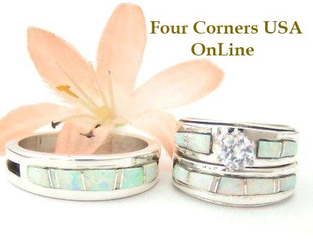 White Fire Opal Inlay Bridal Wedding Ring Sets by Wilbert Muskett Jr ...