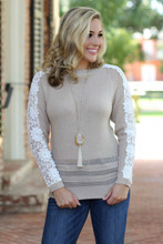 Love Of Lace Sweater: Taupe