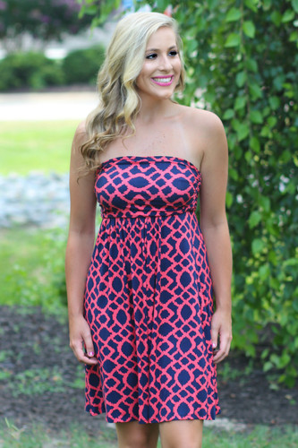 Navy and Coral | Boutique Dress | Lavish Boutique | Hourglass lilly