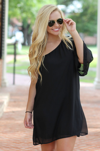 Emerson One Shoulder Dress: Black