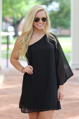Emerson One Shoulder Dress: Black