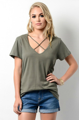 Criss Cross Top: Olive
