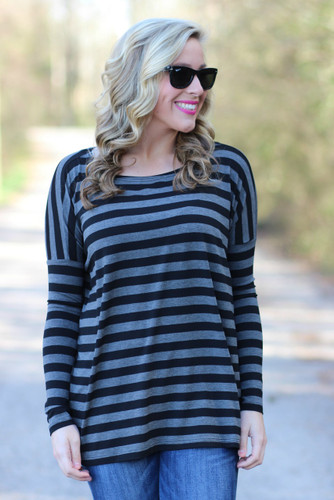 Piko Long Sleeve Top: Black/Gray