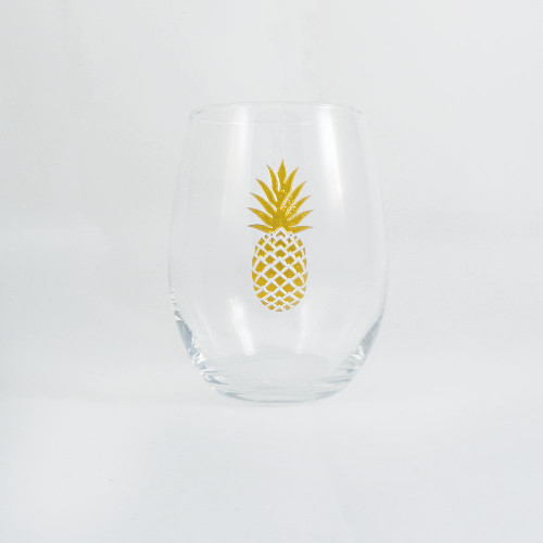 Gold Pineapple Stemless Wine Glass