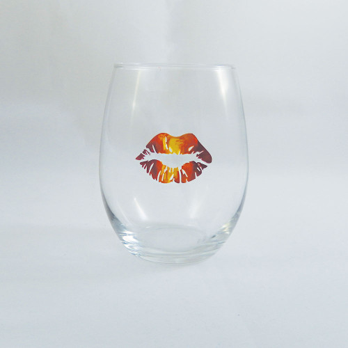 Tie Dye Red Lips Stemless Wine Glass