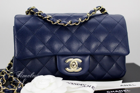 chanel navy caviar mini flap rectangle hw gold classic 17b lt bags