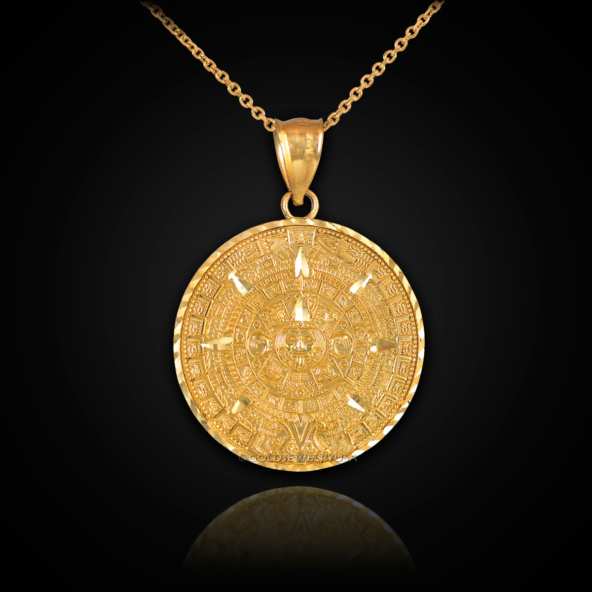 Gold Aztec Mayan Sun Calendar Necklace