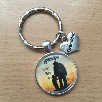 Grandpa with Girl Silhouette Keyring