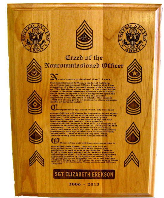 Military Plaque Laser Engraved US Army NCO Creed Mai's Jewelry