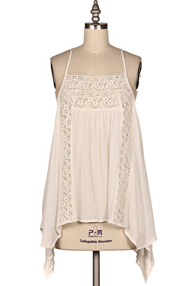 White Flowy Top With Crochet Longhorn Fashions