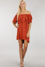 dress burnt orange shoulder pom