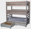 Triple Bunk Bed in Whitewash with Two Drawers