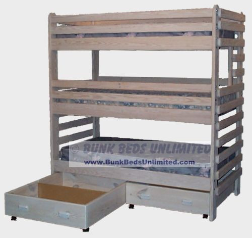 Triple Bunk Bed Plan Extra-Tall with Storage Drawers or Trundle Bed