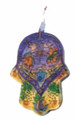 Wall Hanging Hand Painted Glass Hamsa-Menorah