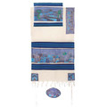 Yair emanuel Cotton and Silk Tallit – Jerusalem Dove in blue TWS-6
