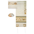 Yair emanuel Embroidered Raw Silk Tallit – David Star Rainbow -  Gold 16" X 70"  TAB-3G