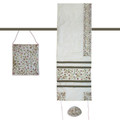 Yair emanuel Embroidered Raw Silk Women Tallit – Tallisack - Flowers White 16" X 70"  TAB-1W
