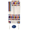 Yair emanuel Raw Silk Appliqued Stripes Tallit – Multicolor TRA-1