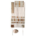 Yair emanuel Raw Silk Appliqued Stripes Tallit – Gold TRA-2