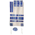 Yair emanuel Raw Silk Appliqued Stripes Tallit – Blue TRA-3