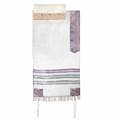 Yair emanuel Organza Tallit – White and Purple 17" x 72"  TAR-1