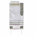 Yair emanuel Organza Tallit – White and Grey 17" x 72"  TAR-3