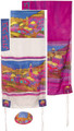 Yair emanuel Hand-Painted Silk Tallit – Jerusalem Vista color 21" x 77"  TS-5
