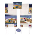 Yair emanuel Embroidered Raw Silk Tallit - Jerusalem  TFA-3