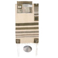 Yair emanuel Raw Silk Tallit with stripes – Grey on white  TRS-4