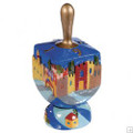 Blue Jerusalem Dreidel + Stand