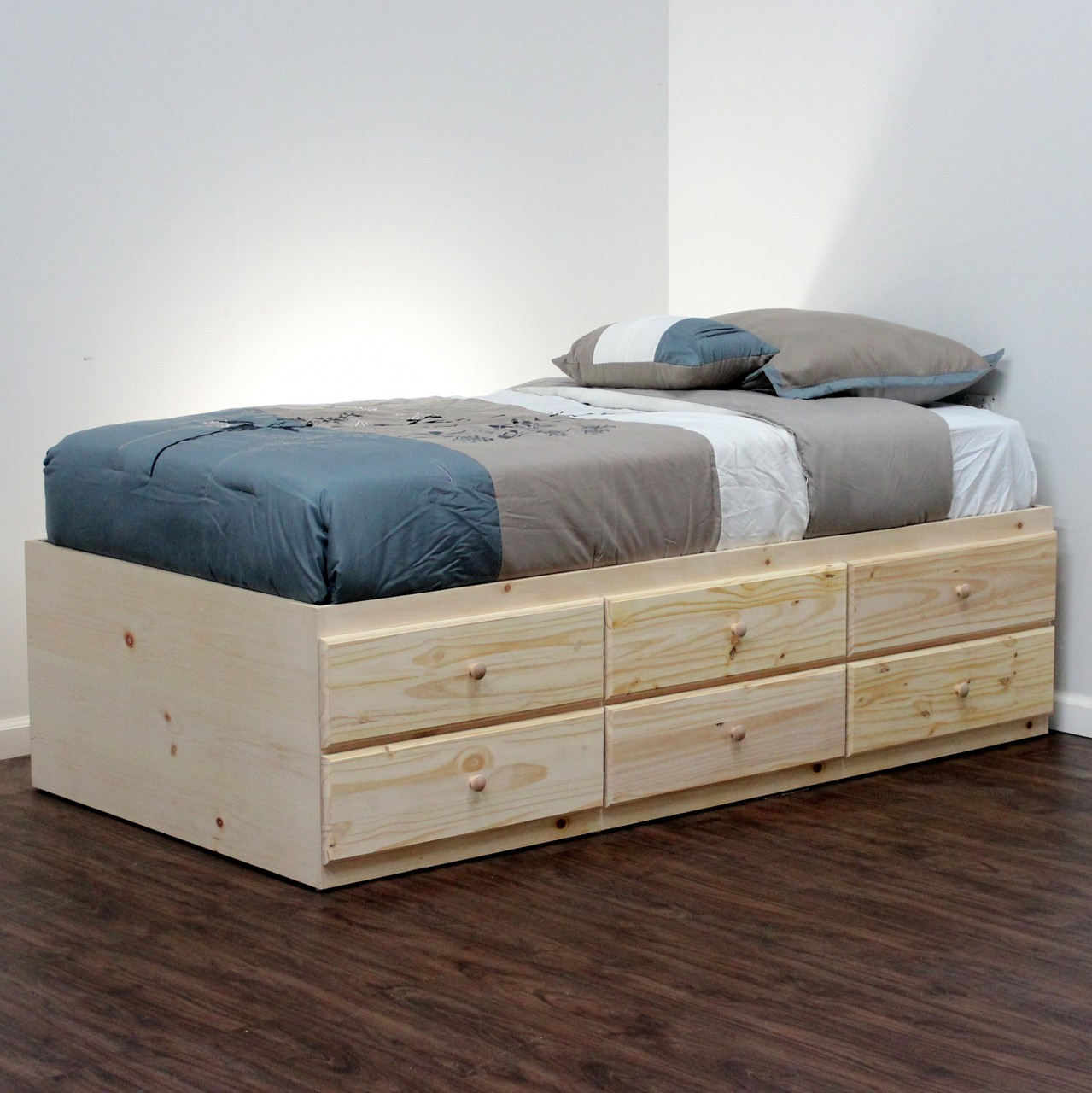 Solid Wood Twin Bed With Drawers