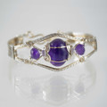 Silver & Gold Amethyst Wire Wrapped Cuff Bracelet