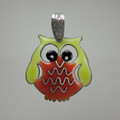 Enameled Owl Pendant with Silver Bail