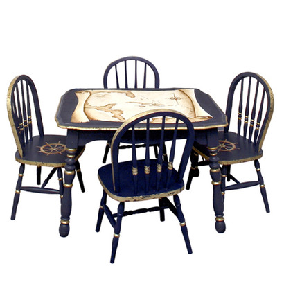 Antique Nautical Map Play Table And Chairs Set - AFK Furniture Vintage Play Table and Chair Set: Nautical Antique Map - Antique Nautical Map Play Table And Chairs Set - AFK Furniture