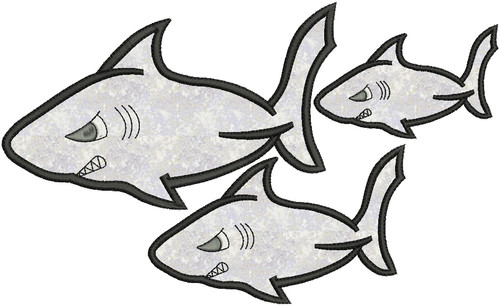 Picture of all 3 Applique Sharks included in this set