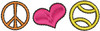 just one example of how these teeny peace signs can be used.  Additional designs shown below are not included in this set, but can be purchased separately. Example above was made with the large peace sign with outline from our 
#470 Teeny Peace Sign set, the large heart with outline from our 
#494 Teeny Hearts set and the large tennis ball with outline from our 
#475 Teeny Tennis Ball set.