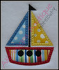 Example of the Satin Stitch Sailboat with fabric.
Madeira Thread Colors Used:
#1683 Yellow
#1747 Red
#1775 Blue
#1800 Black