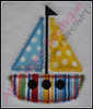 Example of the Diamond Stitch Sailboat with fabric.
Madeira Thread Colors Used:
#1683 Yellow
#1747 Red
#1775 Blue
#1800 Black
