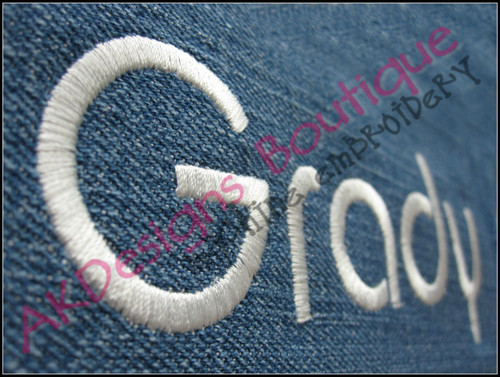 Close-up sample stitched on denim