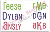 Examples how the same letters can be used to spell names or build 3 letter monograms