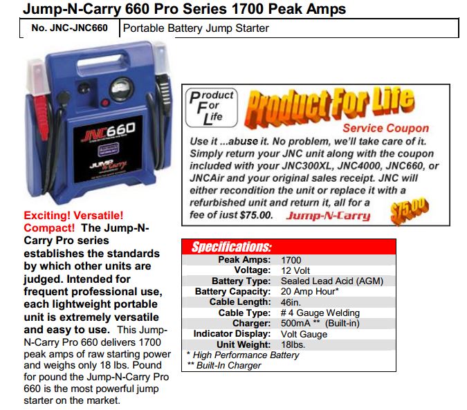 JNCJNC660 Jump N Carry HandHeld Battery Jump Starter