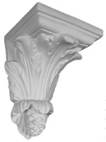 Scrolling acanthus leaves sitting atop a pine cone are featured on this corbel bracket