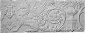 Applique CRA91.  Decorative Cast Plaster Panel Plaque featuring a winged Sphinx, florals, small cherub face and some other decorative effects