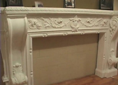 Decorative Cast Stone Mantel with acanthus leaves and vines (shown with standard B55 Corbel Brackets)