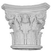 This cast column capital features acanthus leaves and small top volutes