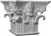 This angular top, square cast Roman Corinthian column capital features acanthus leaves and small top volutes