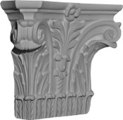 A rectangular cast capital with crisp acanthus leaves, a blooming flower, and corner volutes. Corinthian